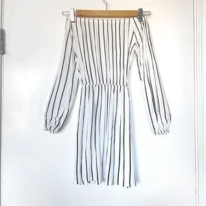 BooHoo off the shoulder striped dress